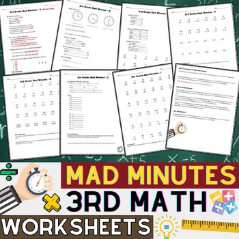 Preview of 3rd Grade Mad Minute Math | Multiplication, Division, Fractions, Word problems..