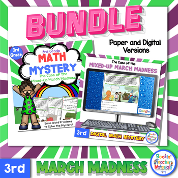 Preview of 3rd Grade March Madness Math Mystery BUNDLE - Printable and Digital Versions