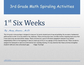 Preview of 3rd Grade Math 1st Six Weeks Spiraling Activities
