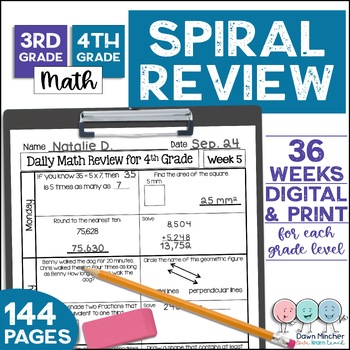 Preview of 3rd Grade Math & 4th Grade Math Review Spiral Daily Math Morning Work Bundle