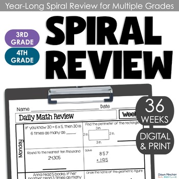 Preview of 3rd 4th Grade Math Morning Work Packet Common Core Spiral Daily Math Review