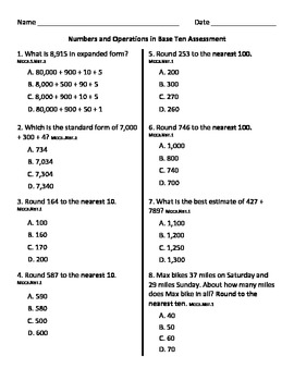 3rd Grade Math Assessment - 3.NBT.1 & 3.NBT.2 / 3.NBT.A.1 & 3.NBT.A.2
