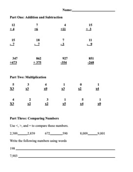 Preview of 3rd Grade Math Assessment