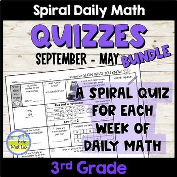 Preview of 3rd Grade Math Assessments | Daily Math Spiral Quizzes BUNDLE