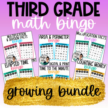 Preview of 3rd Grade Math BINGO - Growing Bundle - NO PREP - Digital & Print Games