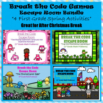 Preview of 1st Grade Math | BUNDLE | 4 Fun Spring Escape Rooms | Digital & Class | Team