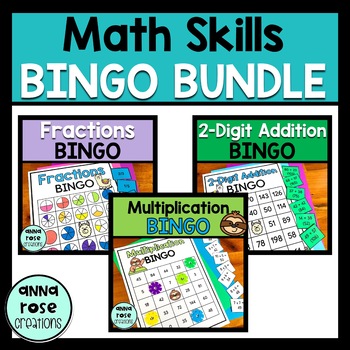 3rd Grade Math Bingo Games - Multiplication, 2-Digit Addition, Fractions