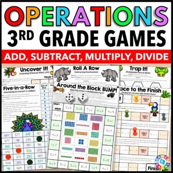 Preview of 3rd Grade Math Game Worksheets Addition Subtraction Multiplication Division Fact
