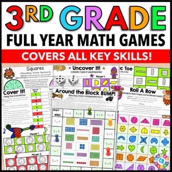 Preview of 3rd Grade Math Center Games No Prep Review Activities Stations Fun Math Bundle