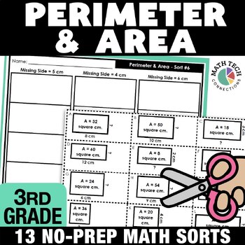 Preview of 3rd Grade Math Centers: Area & Perimeter Review Worksheets, Math Sorts