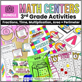 3rd Grade Math Centers | Elapsed Time | Fractions| Multipl