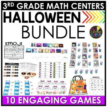 Preview of 3rd Grade Math Centers | Halloween Math Games