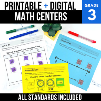 Preview of 3rd Grade Math Centers - Independent Review - Year Long