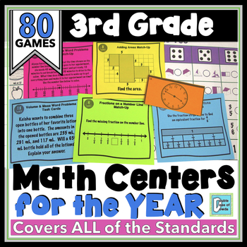 Preview of 3rd Grade Math Centers LOW PREP Games for the ENTIRE Year Bundle