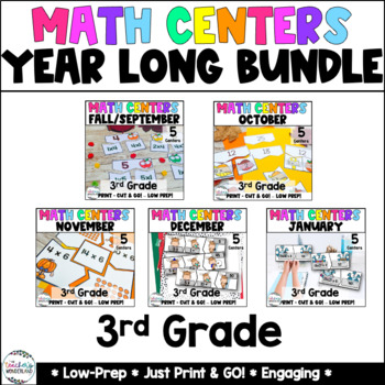 Preview of 3rd Grade Math Centers - Math Games - Low Prep - Year Long Bundle Math Centers