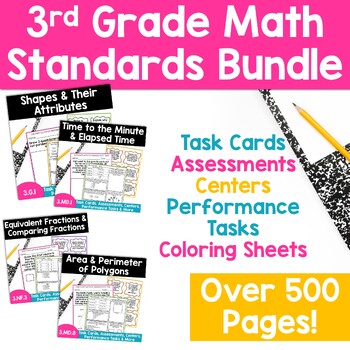 Preview of 3rd Grade Math Centers Performance Tasks Assessments Worksheets Task Cards