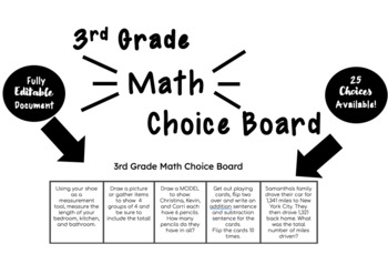 Preview of 3rd Grade Math Choice Board - Hybrid Model Options