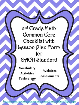 Preview of 3rd Grade Math Common Core Checklist - Lesson Planning Form - Purple Chevron