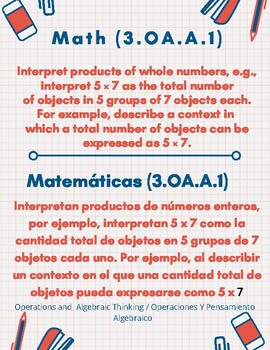 Preview of 3rd Grade Math Common Core Standards in English & Spanish (Flyer Format)