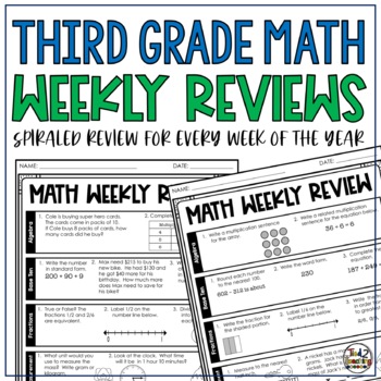 Preview of 3rd Grade Math Packet Weekly Spiraled Review Worksheets Homework Morning Work