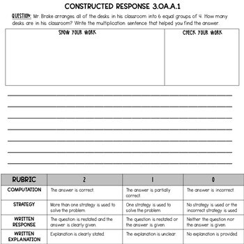 3rd Grade Math Constructed Response with Rubric (EDITABLE) | TpT