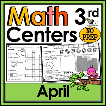 Preview of 3rd Grade April Math Center Problems, Math Vocabulary - Math Worksheets Spring