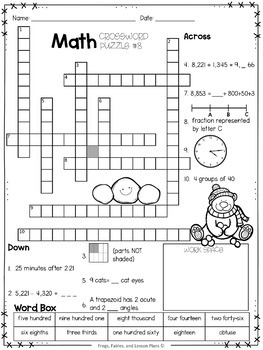 3rd grade math crossword puzzles december by fairies and lesson plans