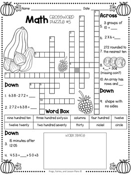 3rd grade math crossword puzzles november by fairies and lesson plans