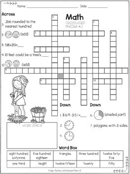 3rd Grade Math Center Stations Crossword Puzzles Skills Review – September