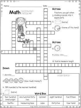 3rd Grade Math Center Stations Crossword Puzzles Skills Review – September