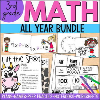 Preview of 3rd Grade Math Curriculum - ALL YEAR LONG - Games, Anchor Charts, Activities