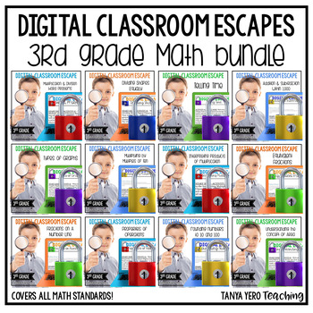 Preview of 3rd Grade Math Digital Escape Room YEALONG BUNDLE | ALL STANDARDS