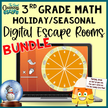 Preview of 3rd Grade Math Digital Escape Rooms Holiday Bundle of Engaging Math Activities