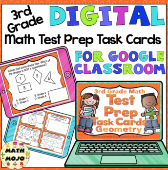 Preview of 3rd Grade Math Digital Task Cards: Math Test Prep Geometry