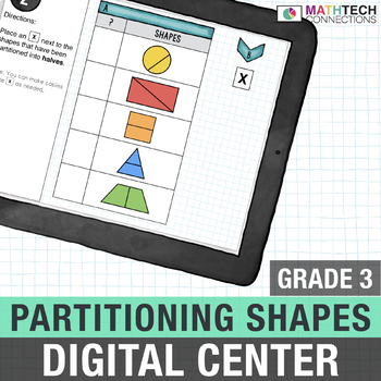 Preview of 3rd Grade Math Digital Test Prep Partitioning Shapes Paperless Math Center 3.G.2