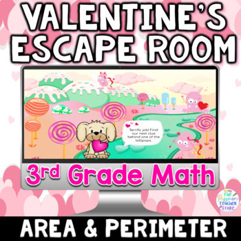 Preview of 3rd Grade Math Digital Valentines Day Escape Room Game | Area & Perimeter