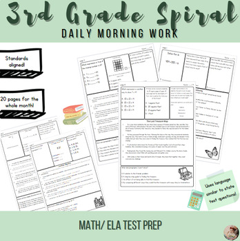 Preview of 3rd Grade Math/ ELA Daily Spiral- Test Prep