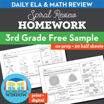 Preview of 3rd Grade Math & ELA Homework Free 2 Week Sample