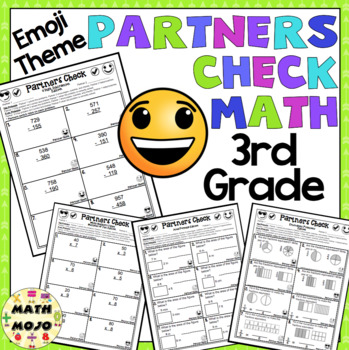 Preview of 3rd Grade Math: Emoji Theme Partners Check