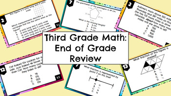 Preview of 3rd Grade Math End of Grade Review Task Cards EDITABLE