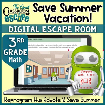 Preview of 3rd Grade End of the Year Math Activity Digital Escape Room Review Save Summer!