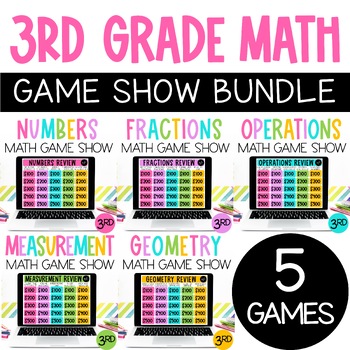 Preview of 3rd Grade Math Review Game Show Bundle Test Prep End of the Year