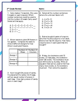 Preview of 3rd Grade Math End-of-Year Test Prep - NO PREP!  Print and Go!  6 pages, 42 qsts