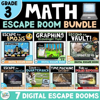 Preview of 3rd Grade Math End of Year Escape Room Digital Bundle - Math Review Games