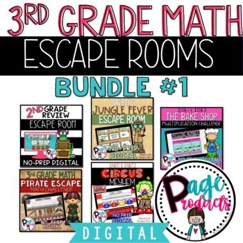 Preview of 3rd Grade Math Escape Rooms Bundle #1 Aligned with 3rd CCSS