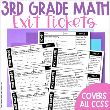 Preview of 3rd Grade Year Long Math Exit Tickets Multiplication, Division, Fractions, Area