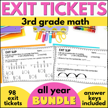 Preview of 3rd Grade Math Exit Tickets ALL YEAR LONG  - 3rd Grade Math Exit Slips Bundle