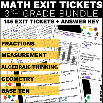 Preview of 3rd Grade Math Exit Tickets | Bundle of Third Grade Math Exit Slips Assessment