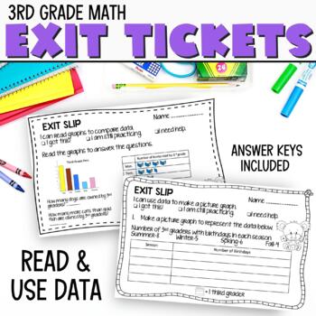 Preview of 3rd Grade Math Exit Tickets for Reading and Using Data - Quick Check Assessments