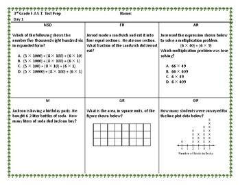 Preview of 3rd Grade Math Florida F.A.S.T. Test Prep - 10-day; B.E.S.T. Standards
